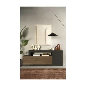 Buffet 1 deur 2 laden, collectie DOMI, antracietgrijs/donkereiken, voor design woonkamer