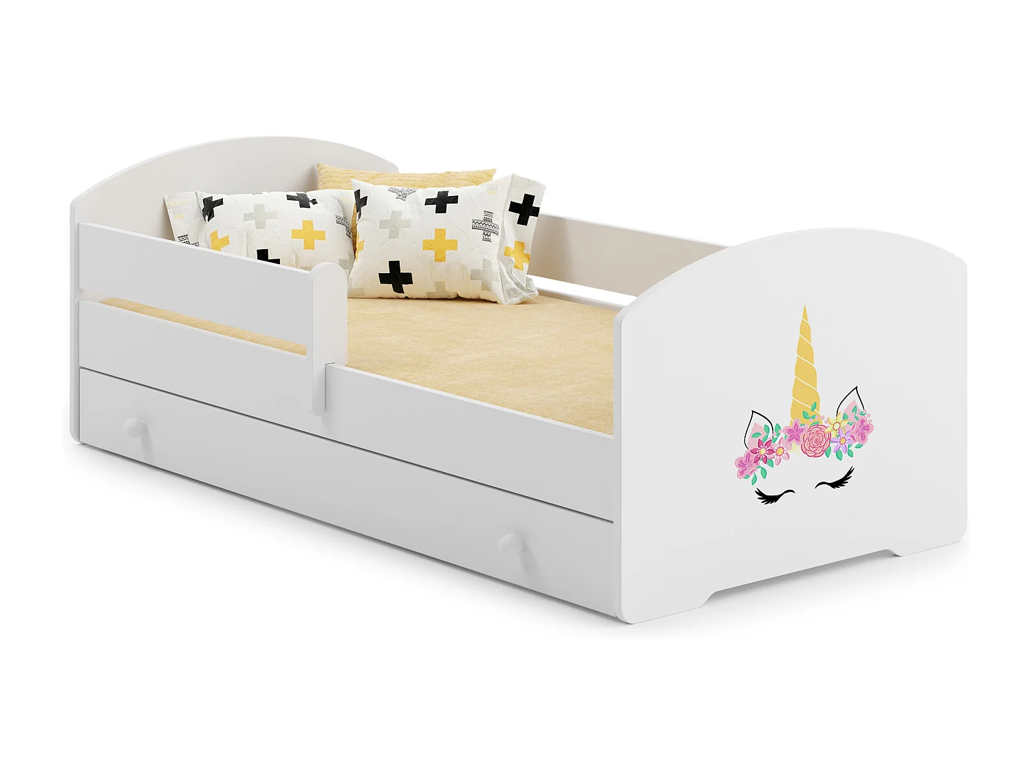Cama de criança 140 x 70 com gaveta, colchão e estrado incluídos Kobi Luk Unicorn horn