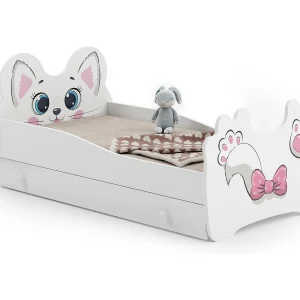Cama de criança com gaveta, colchão e estrado incluídos 140 x 70 Kobi Pink Cat Cama de criança com gaveta, colchão e estrado incluídos 140 x 70 Kobi Pink Cat