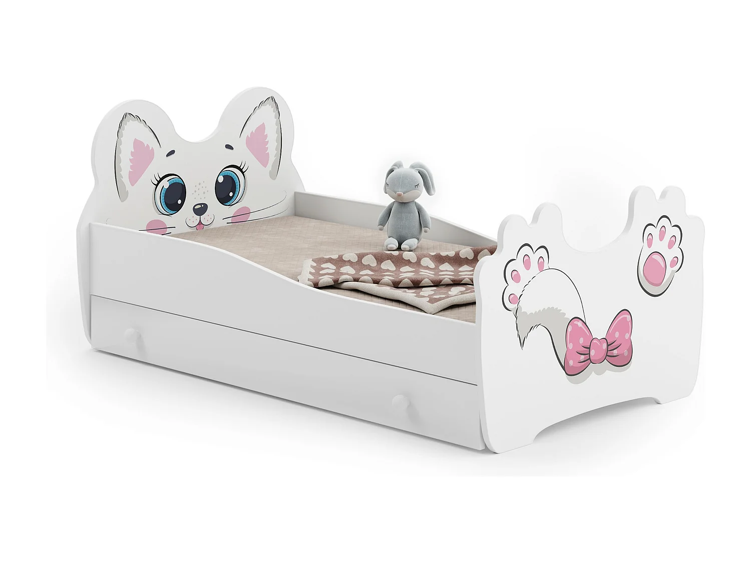 Cama de criança com gaveta, colchão e estrado incluídos 140 x 70 Kobi Pink Cat