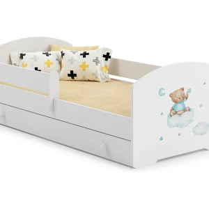 Cama de criança 140 x 70 com gaveta, colchão e estrado incluídos Kobi Luk Blue Bear
