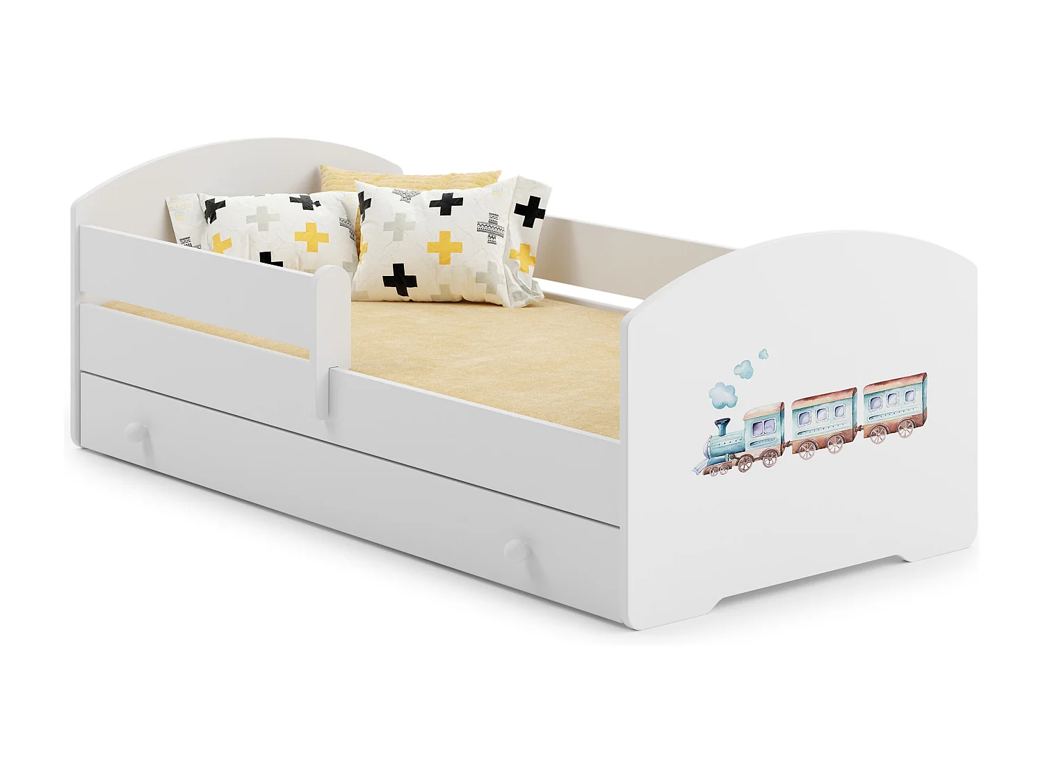 Cama de criança 140 x 70 com gaveta, colchão e estrado incluídos Kobi Luk Train