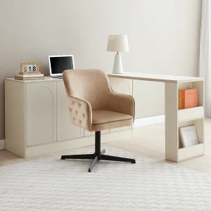 Bureaustoel van beige velours en zwart metaal – CAPULI Bureaustoel van beige velours en zwart metaal – CAPULI