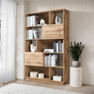 Boekenkast met 2 deuren en 8 nissen – Naturel – CEVANIA