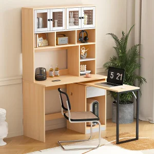 Bureau met multifunctionele opbergruimte – draaibaar bureau – Naturel