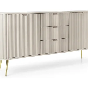 Brede ZOVA commode 168 cm met 3 lades, 2 kasten, vrije handgrepen – Moderne opbergoplossing met gouden metalen poten 168/87/39 cm, kleur: Zwart