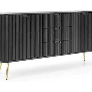 Brede ZOVA commode 168 cm met 3 lades, 2 kasten, vrije handgrepen – Moderne opbergoplossing met gouden metalen poten 168/87/39 cm, kleur: Cashmere/Beige