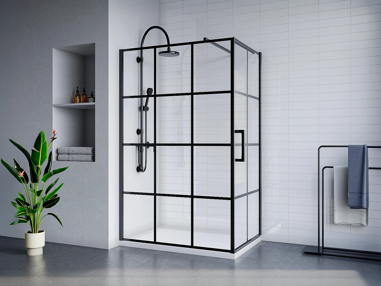 Vaste douchewand met draaiende deur met bedrukking, mat zwart, 120 x 190 cm, CAPARICA