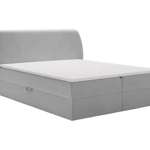 Boxspringbed 180×200 Cartagena – bed met geïntegreerde veringmatras, topper, opbergruimte – gestoffeerd bed lichtgrijs (Komodo 20)
