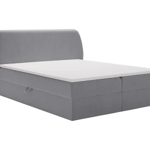 Boxspringbed 180×200 Cartagena – bed met geïntegreerde veringmatras, topper, opbergruimte – gestoffeerd bed grijs (Komodo 21)