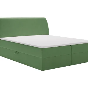 Boxspringbed 180×200 Cartagena – bed met geïntegreerde veringmatras, topper, opbergruimte – gestoffeerd bed vert (Komodo 61)