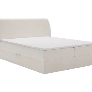 Boxspringbed 180×200 Cartagena – bed met geïntegreerde veringmatras, topper, opbergruimte – gestoffeerd bed crème (Komodo 10)