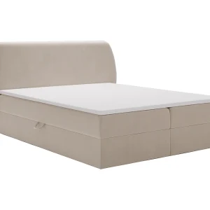 Boxspringbed 180×200 Cartagena – bed met geïntegreerde veringmatras, topper, opbergruimte – gestoffeerd bed beige (Komodo 11)