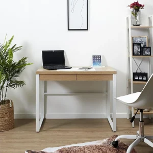 Bureau En Bois Et Metal Blanc M1