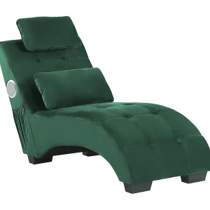 Chaise longue met Bluetooth speaker en USB fluweel groen SIMORRE Chaise longue met Bluetooth speaker en USB fluweel groen SIMORRE