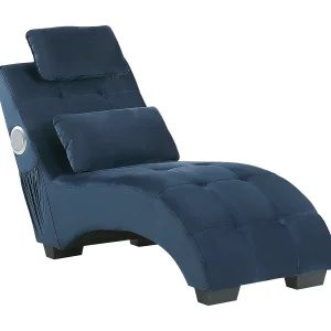 Chaise longue met Bluetooth speaker en USB fluweel blauw SIMORRE Chaise longue met Bluetooth speaker en USB fluweel blauw SIMORRE