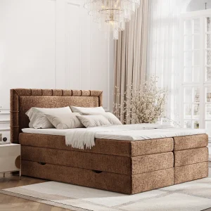 Boxspringbed met hoofdeinde van chenillestof – Rosabel – matras en dekmatras – 140×200 cm – koper Boxspringbed met hoofdeinde van chenillestof – Rosabel – matras en dekmatras – 140×200 cm – koper