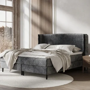 Boxspringbed met hoofdeinde van chenillestof – Ardis – matras en dekmatras – 180×200 cm – grafiet Boxspringbed met hoofdeinde van chenillestof – Ardis – matras en dekmatras – 180×200 cm – grafiet