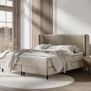 Boxspringbed met hoofdeinde van chenillestof – Ardis – matras en dekmatras – 200×200 cm – beige Boxspringbed met hoofdeinde van chenillestof – Ardis – matras en dekmatras – 200×200 cm – beige