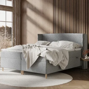 Boxspringbed van boucléstof Segni – matras – toppermatras – 160×200 cm – grijs Boxspringbed van boucléstof Segni – matras – toppermatras – 160×200 cm – grijs