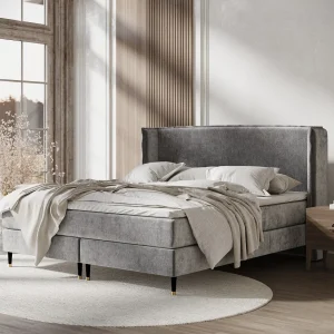 Boxspringbed met hoofdeinde van chenillestof – Ardis – matras en dekmatras – 160×200 cm – grijs Boxspringbed met hoofdeinde van chenillestof – Ardis – matras en dekmatras – 160×200 cm – grijs