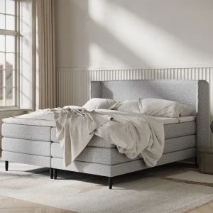Boxspringbed met hoofdeinde van geweven stof – Carizzo – matras en dekmatras – 200×200 cm – grijs Boxspringbed met hoofdeinde van geweven stof – Carizzo – matras en dekmatras – 200×200 cm – grijs