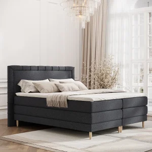Boxspringbed met hoofdeinde van geweven stof – Rimini – matras en dekmatras – 180×200 cm – zwart Boxspringbed met hoofdeinde van geweven stof – Rimini – matras en dekmatras – 180×200 cm – zwart