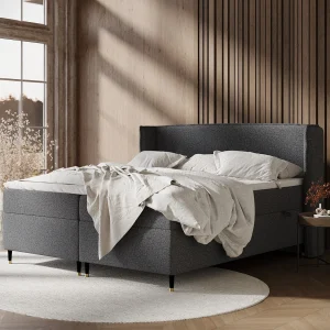 Boxspringbed van geweven stof Segni – matras – topper matras – 200×200 cm – zwart