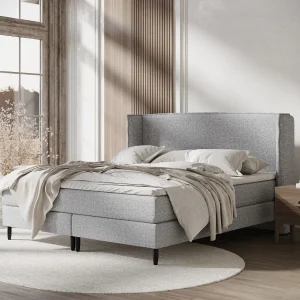 Boxspringbed met hoofdeinde van geweven stof – Ardis – matras en dekmatras – 200×200 cm – grijs Boxspringbed met hoofdeinde van geweven stof – Ardis – matras en dekmatras – 200×200 cm – grijs