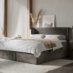 Boxspringbed met hoofdeinde van chenillestof – Skyline – matras en dekmatras – 160×200 cm – bruin Boxspringbed met hoofdeinde van chenillestof – Skyline – matras en dekmatras – 160×200 cm – bruin