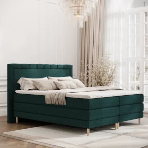 Boxspringbed met hoofdeinde van geweven stof – Rimini – matras en dekmatras – 140×200 cm – groen Boxspringbed met hoofdeinde van geweven stof – Rimini – matras en dekmatras – 140×200 cm – groen