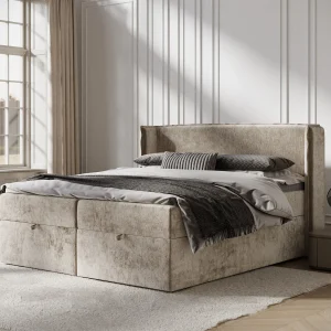 Boxspringbed met hoofdeinde van chenillestof – Passion – matras en dekmatras – 200×200 cm – beige Boxspringbed met hoofdeinde van chenillestof – Passion – matras en dekmatras – 200×200 cm – beige