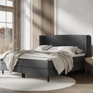 Boxspringbed met hoofdeinde van geweven stof – Ardis – matras en dekmatras – 180×200 cm – zwart Boxspringbed met hoofdeinde van geweven stof – Ardis – matras en dekmatras – 180×200 cm – zwart