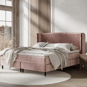 Boxspringbed met hoofdeinde van chenillestof – Ardis – matras en dekmatras – 180×200 cm – roze Boxspringbed met hoofdeinde van chenillestof – Ardis – matras en dekmatras – 180×200 cm – roze