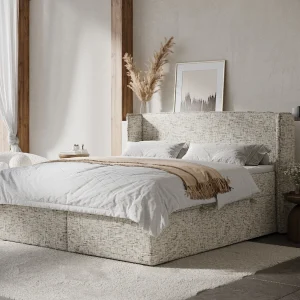 Boxspringbed met hoofdeinde van geweven stof – Skyline – matras en dekmatras – 160×200 cm – beige mélangé Boxspringbed met hoofdeinde van geweven stof – Skyline – matras en dekmatras – 160×200 cm – beige mélangé