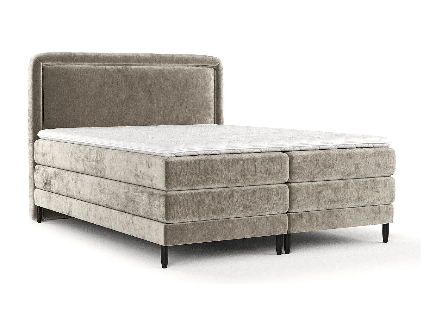 Boxspringbed met hoofdeinde van chenillestof - Dove - matras en dekmatras - 160x200 cm - beige