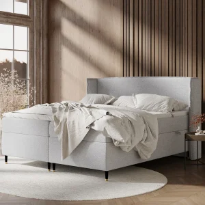 Boxspringbed van geweven stof Segni – matras – topper matras – 140×200 cm – lichtgrijs Boxspringbed van geweven stof Segni – matras – topper matras – 140×200 cm – lichtgrijs