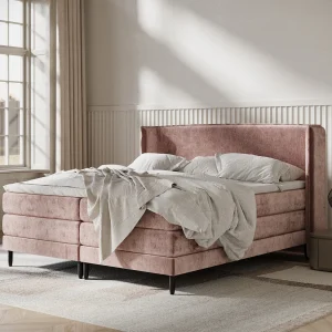 Boxspringbed met hoofdeinde van chenillestof – Carizzo – matras en dekmatras – 140×200 cm – roze Boxspringbed met hoofdeinde van chenillestof – Carizzo – matras en dekmatras – 140×200 cm – roze