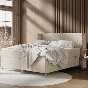 Boxspringbed van boucléstof Segni – matras – toppermatras – 140×200 cm – beige Boxspringbed van boucléstof Segni – matras – toppermatras – 140×200 cm – beige