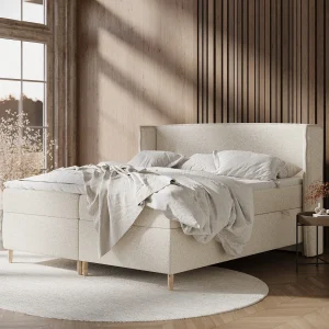 Boxspringbed van boucléstof Segni – matras – toppermatras – 160×200 cm – creme Boxspringbed van boucléstof Segni – matras – toppermatras – 160×200 cm – creme