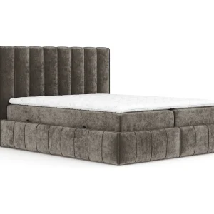 Boxspringbed met hoofdeinde van chenillestof – Moretti – matras en dekmatras – 200×200 cm – bruin Boxspringbed met hoofdeinde van chenillestof – Moretti – matras en dekmatras – 200×200 cm – bruin
