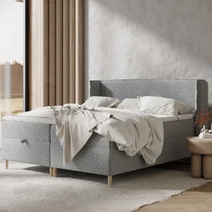 Boxspringbed met hoofdeinde van bouclestof – Monpelli – matras en dekmatras – 160×200 cm – grijs Boxspringbed met hoofdeinde van bouclestof – Monpelli – matras en dekmatras – 160×200 cm – grijs