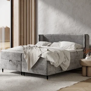 Boxspringbed met hoofdeinde van chenillestof – Monpelli – matras en dekmatras – 160×200 cm – grijs Boxspringbed met hoofdeinde van chenillestof – Monpelli – matras en dekmatras – 160×200 cm – grijs