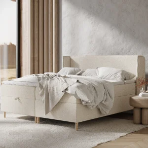 Boxspringbed met hoofdeinde van bouclestof – Monpelli – matras en dekmatras – 160×200 cm – creme Boxspringbed met hoofdeinde van bouclestof – Monpelli – matras en dekmatras – 160×200 cm – creme