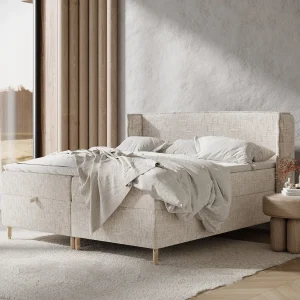 Boxspringbed met hoofdeinde van geweven stof – Monpelli – matras en dekmatras – 180×200 cm – creme Boxspringbed met hoofdeinde van geweven stof – Monpelli – matras en dekmatras – 180×200 cm – creme