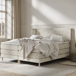 Boxspringbed met hoofdeinde van geweven stof – Carizzo – matras en dekmatras – 180×200 cm – beige mélangé Boxspringbed met hoofdeinde van geweven stof – Carizzo – matras en dekmatras – 180×200 cm – beige mélangé