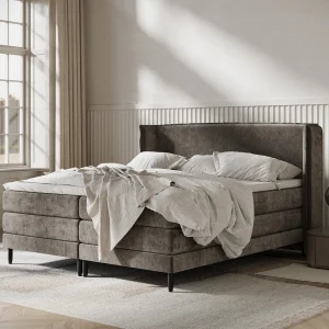Boxspringbed met hoofdeinde van chenillestof – Carizzo – matras en dekmatras – 140×200 cm – bruin Boxspringbed met hoofdeinde van chenillestof – Carizzo – matras en dekmatras – 140×200 cm – bruin