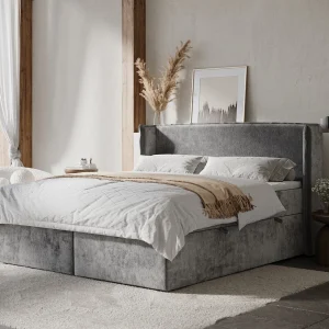 Boxspringbed met hoofdeinde van chenillestof – Skyline – matras en dekmatras – 180×200 cm – grijs Boxspringbed met hoofdeinde van chenillestof – Skyline – matras en dekmatras – 180×200 cm – grijs