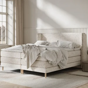Boxspringbed met hoofdeinde van geweven stof – Carizzo – matras en dekmatras – 180×200 cm – creme Boxspringbed met hoofdeinde van geweven stof – Carizzo – matras en dekmatras – 180×200 cm – creme