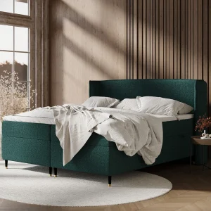 Boxspringbed van geweven stof Segni – matras – topper matras – 140×200 cm – groente Boxspringbed van geweven stof Segni – matras – topper matras – 140×200 cm – groente